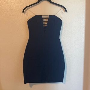 Navy Blue Strapless Bodycon Dress